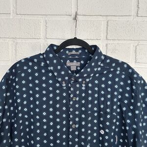 Eddie Bauer Button Up Short Sleeve Mens XXL Navy Blue All Over Print NWT